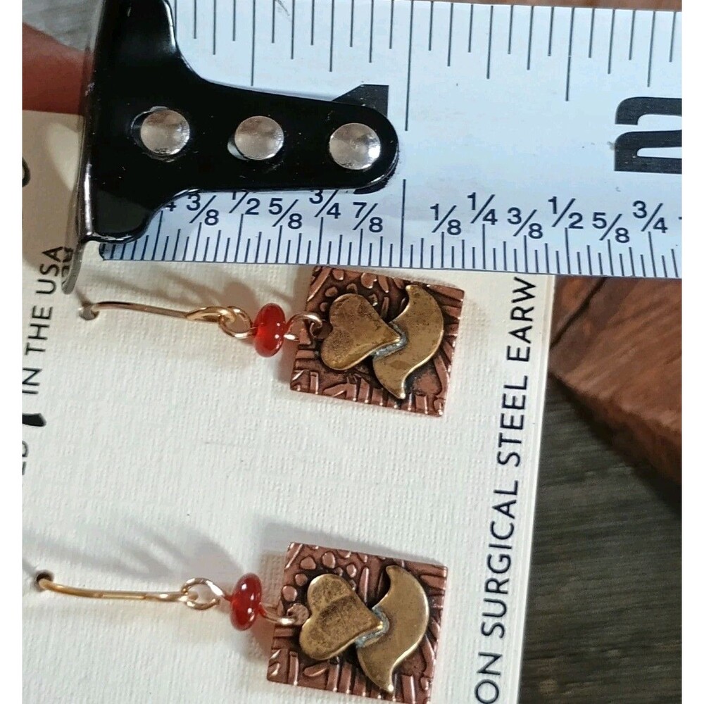 Silver Forest Bird Heart Brass Copper 18k On Surgical Steel Dangle Earrings New - Picture 4 of 4